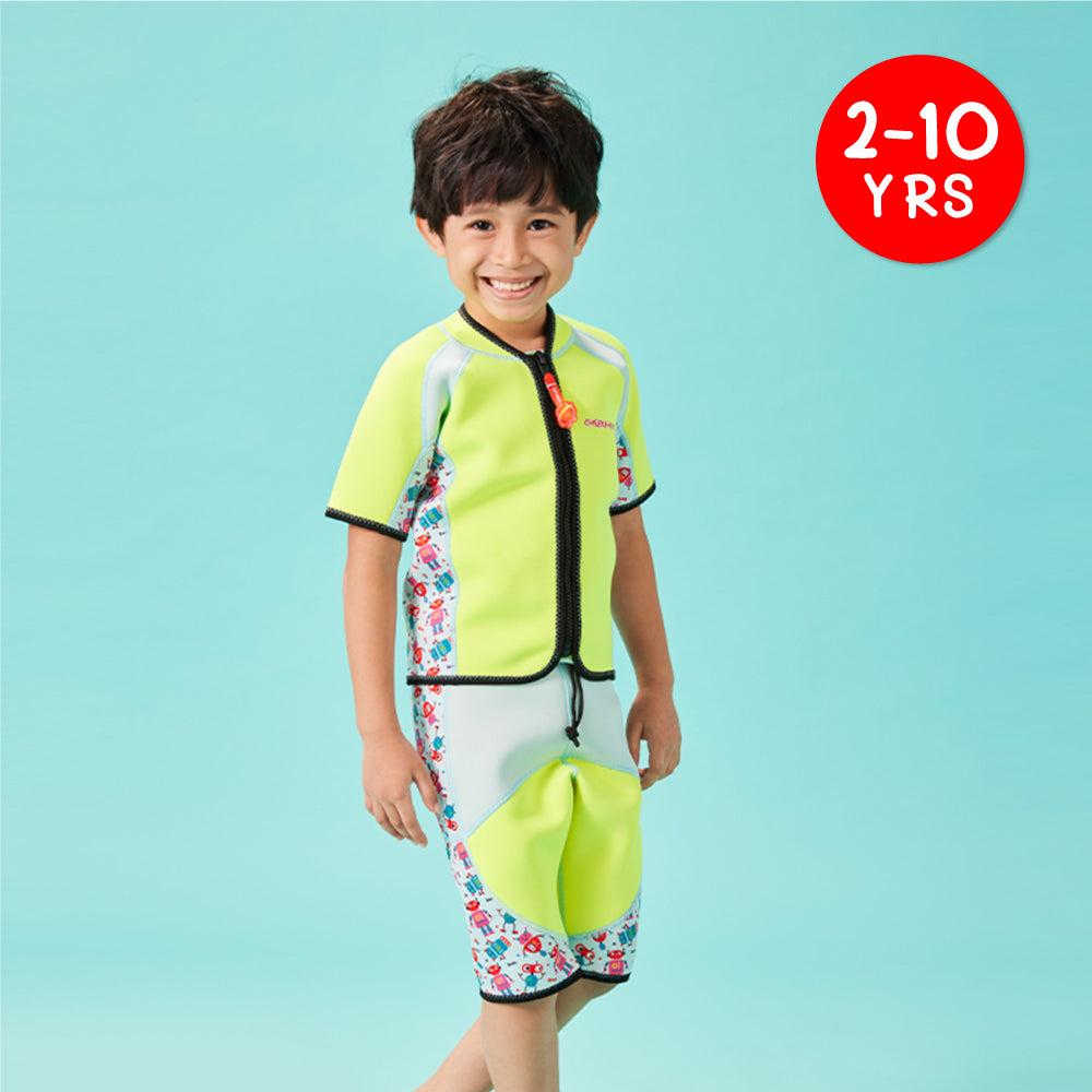 Twinwets Toddler Thermal Bathing Suit UPF50+ Green Robot_Swimsuit for Beach