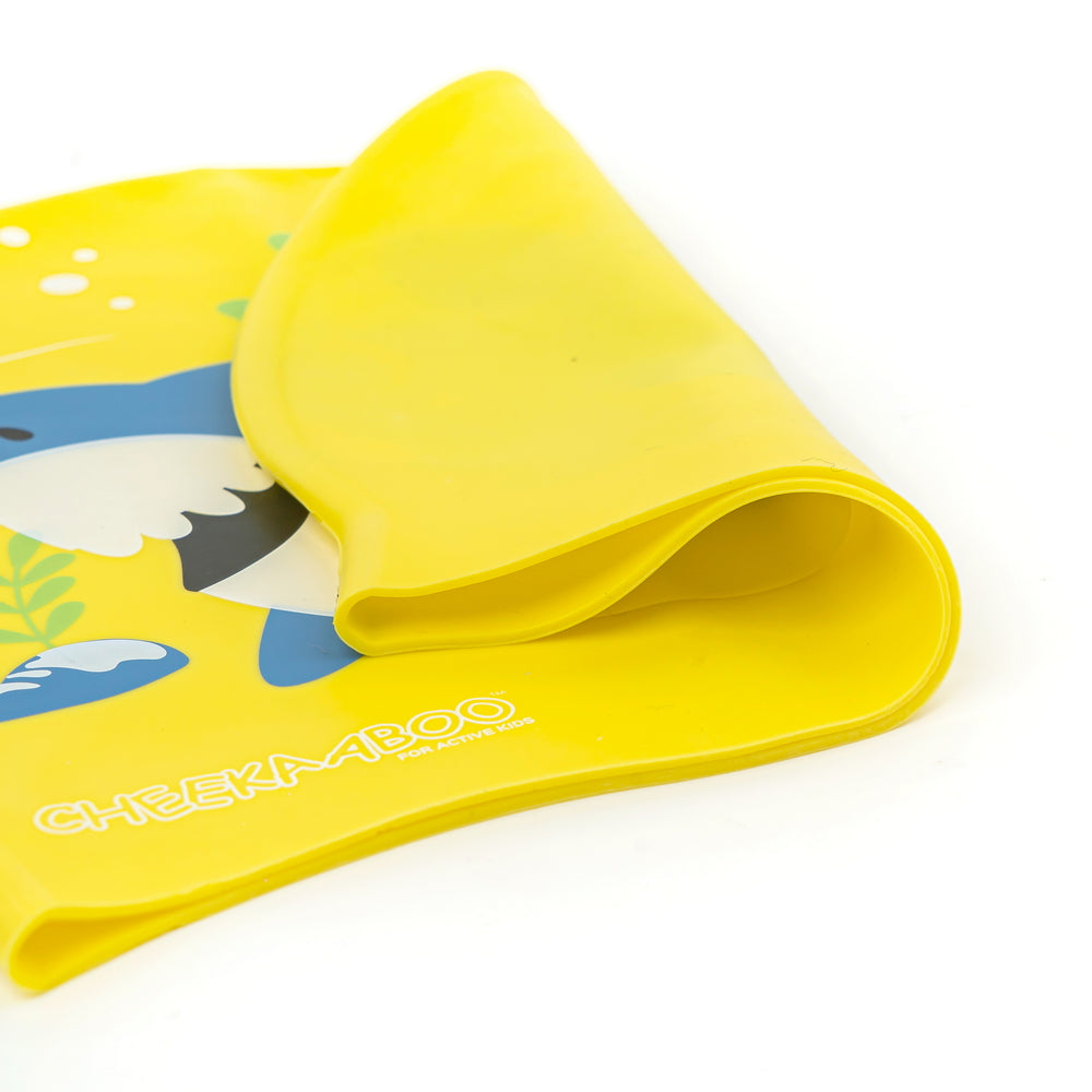 Silicone Swim Cap in Yellow Shark Design