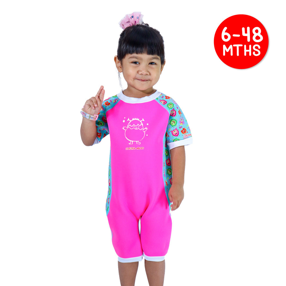 Warmiebabes Baby & Toddler Thermal Swimsuit UPF50+ Pink Monster_Pink Swimming Suit