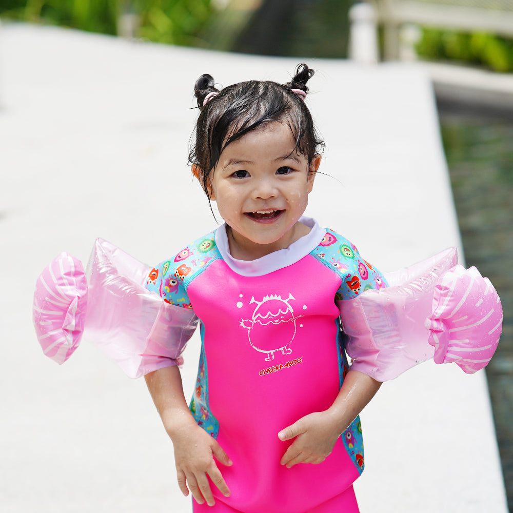 Warmiebabes Baby & Toddler Thermal Swimsuit UPF50+ Pink Monster