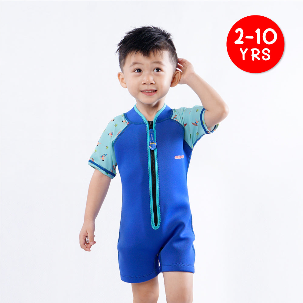 Wobbie Toddler Thermal Swimsuit UPF50+ Navy Blue Surfer_Dark Blue One Piece Swimsuit Front View