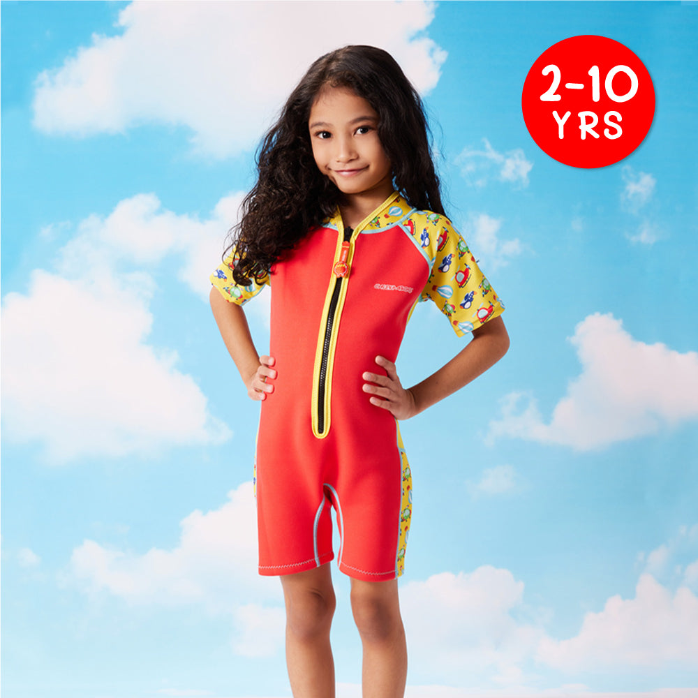 Wobbie Toddler Thermal Swimsuit UPF50+ Red Sky Transportation_Red Zipper Swimsuit
