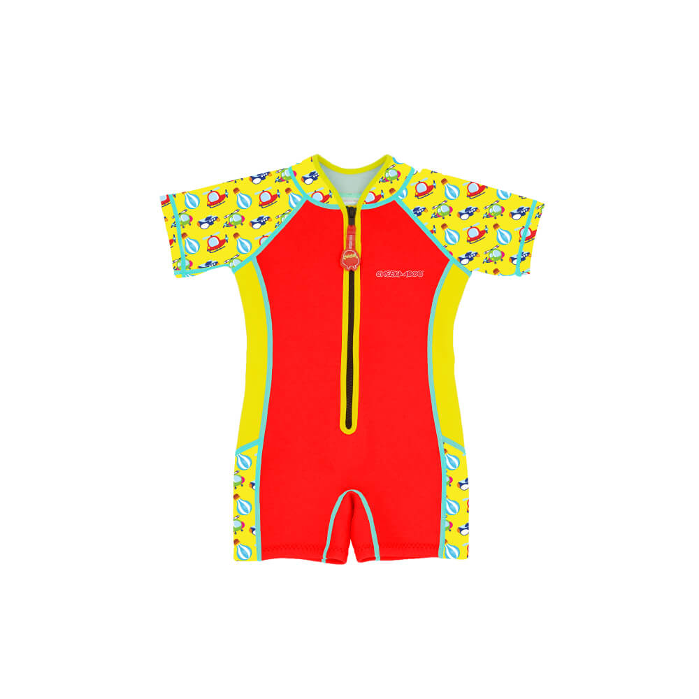 Wobbie Toddler Thermal Swimsuit UPF50+ Red Sky Transportation_Red Zipper Swimsuit
