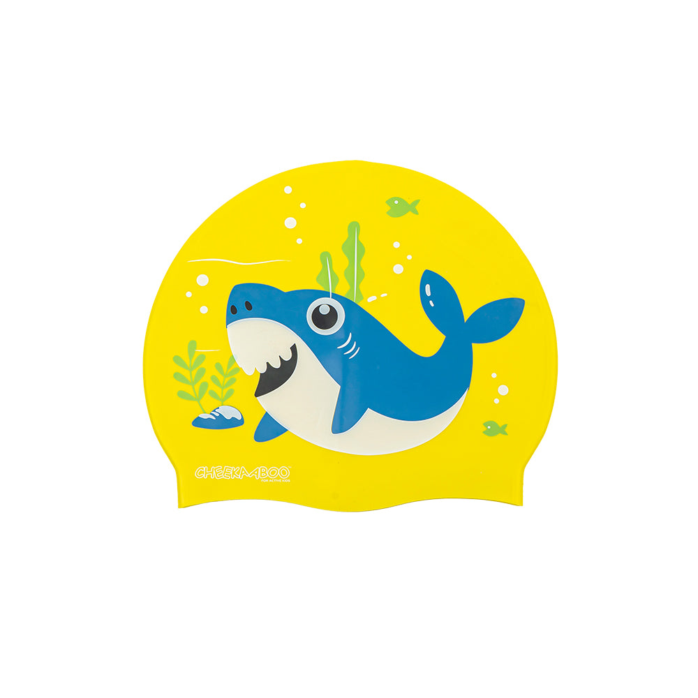 Water Resistant Swimming Cap in Yellow Shark Design