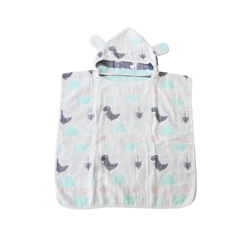 Poncho Hooded Towel Blanket with 6 layers 100% Cotton Gauze -  Dino Stripe