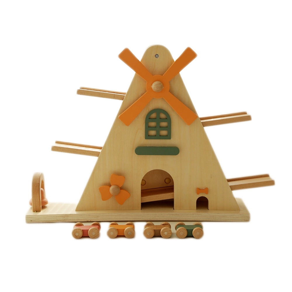 Wooden Windmill Racing Ramp Car Toy