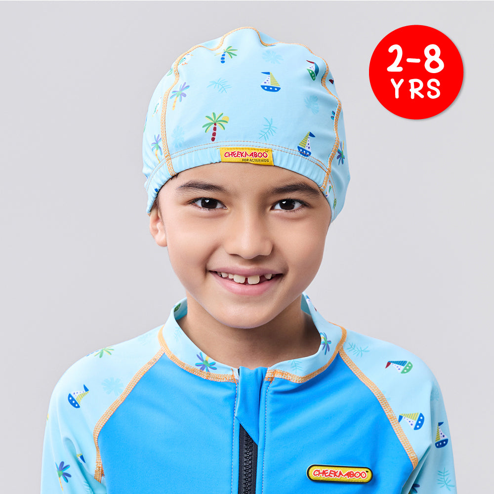 [Pre-order][Online Exclusive]Protective Toddler Swim Cap Blue Palm Tree (ETA: 06th Oct 2025)