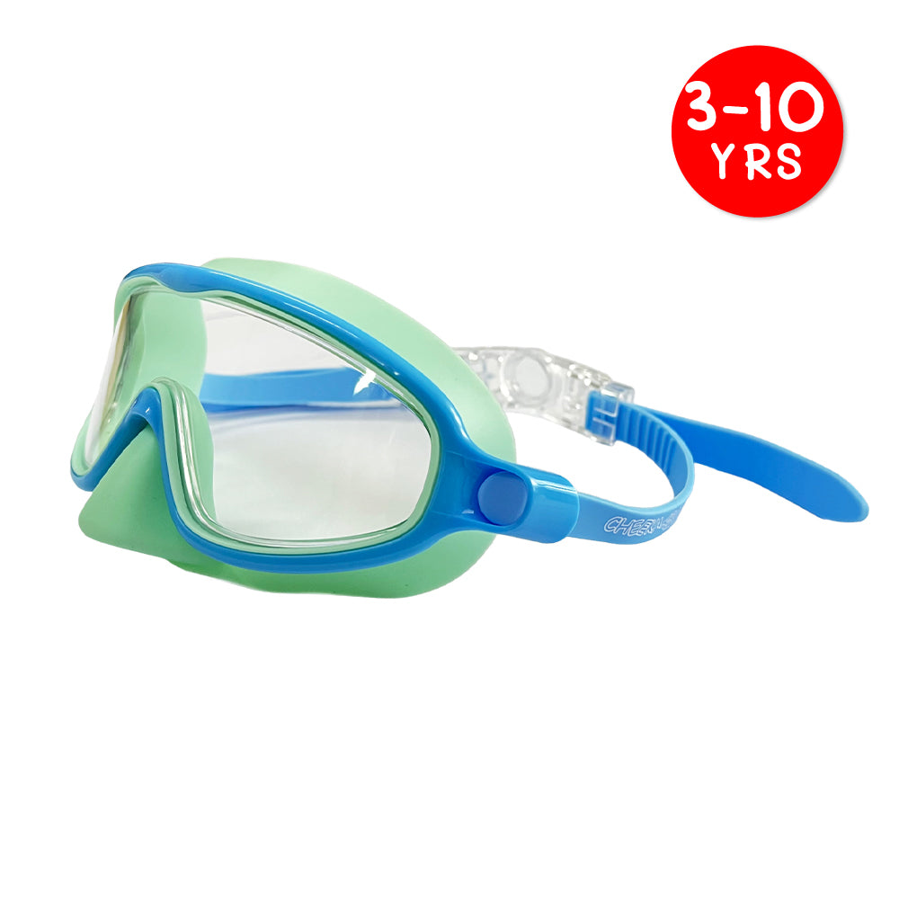 Wide Frame Swimming Goggles With Nose Cover - Blue Mint (3 - 10 Years Old)