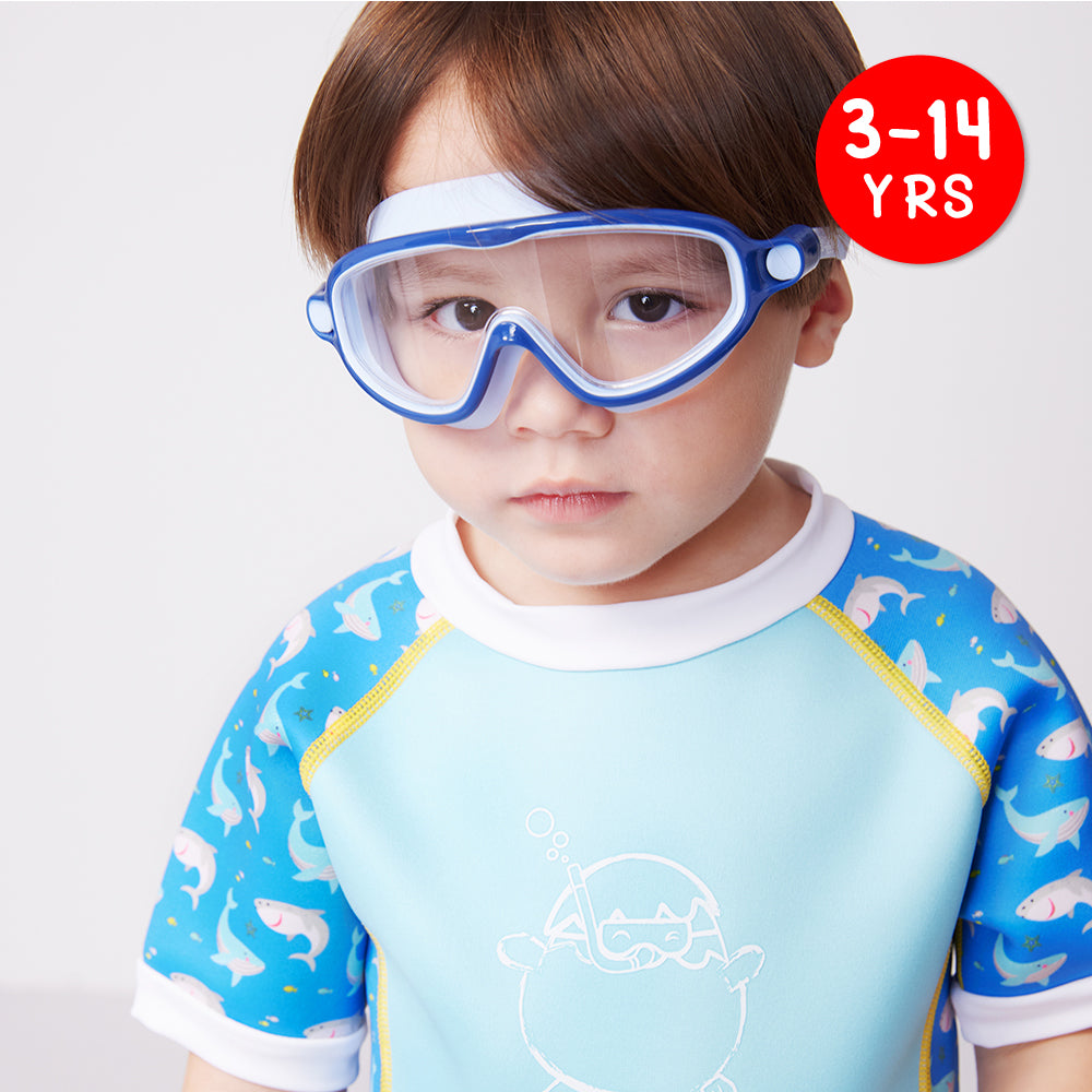 Kids Wide Frame Swimming Goggles With Buckle - Navy Blue