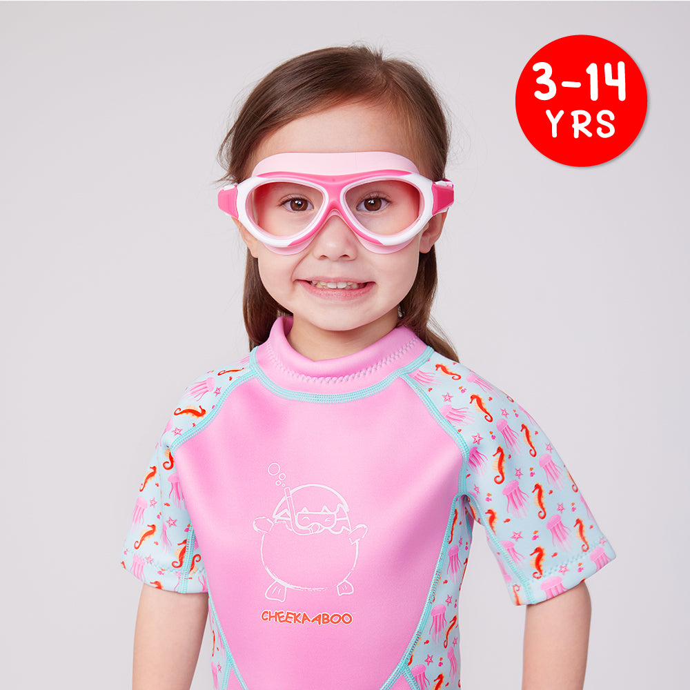 Kids Silicone Wide Frame Swimming Goggles - Pink White