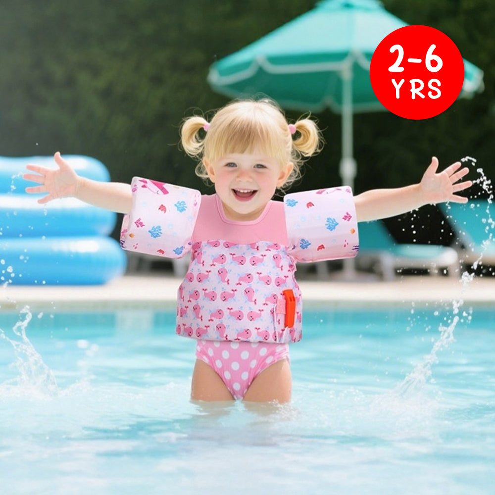 Kids Adjustable Swim Vest with Buckles - Pink Whale