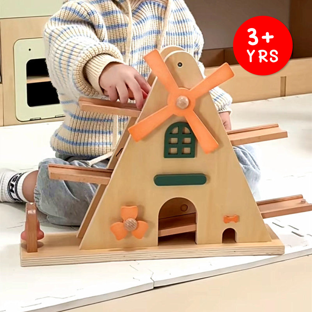 Wooden Windmill Racing Ramp Car Toy
