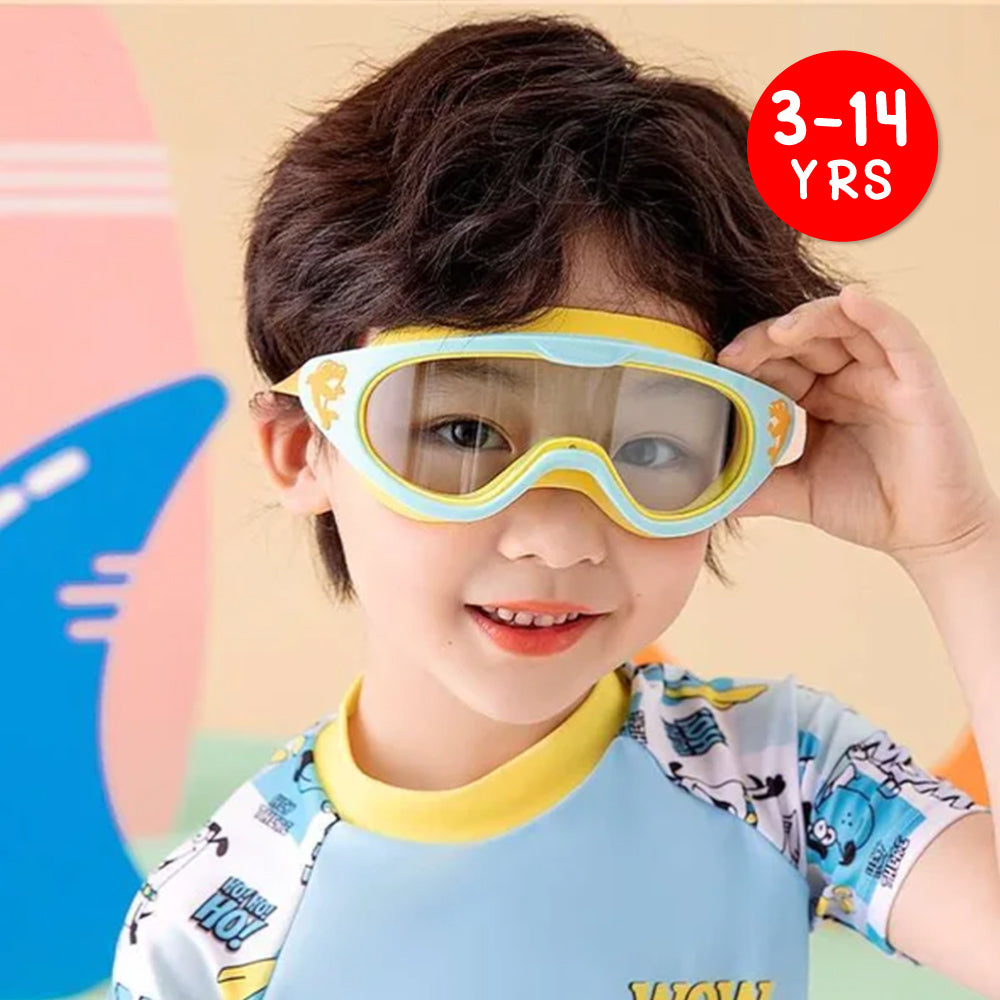 Wide Frame Swimming Goggles With Buckle - Blue Yellow Dolphin