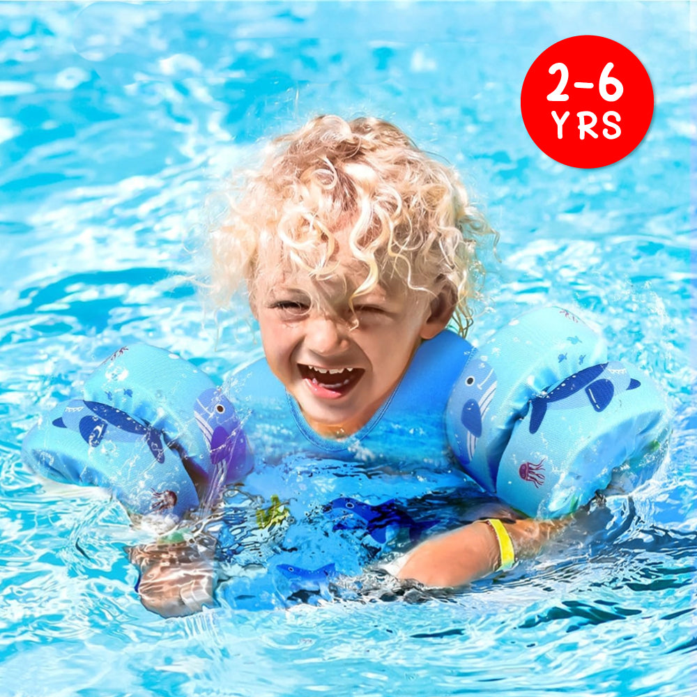 Kids Adjustable Swim Vest with Buckles - Blue Shark