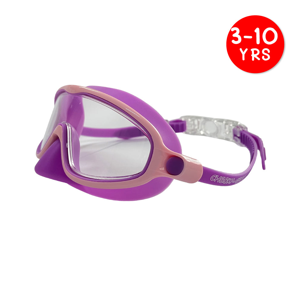 Wide Frame Swimming Goggles With Nose Cover - Purple Pink (3 - 10 Years Old)