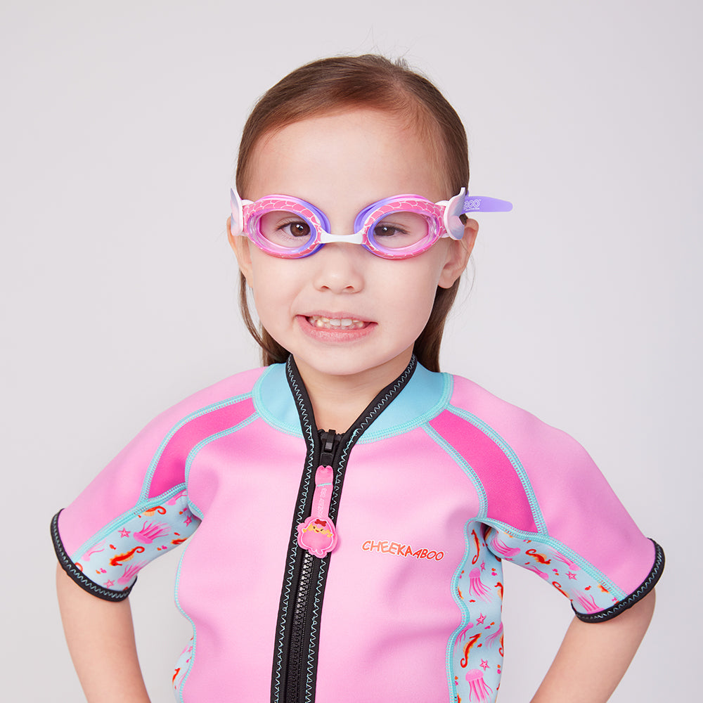 Kids Adjustable Silicone Strap Swimming Goggles  - Pink Mermaid (3 - 14 years)