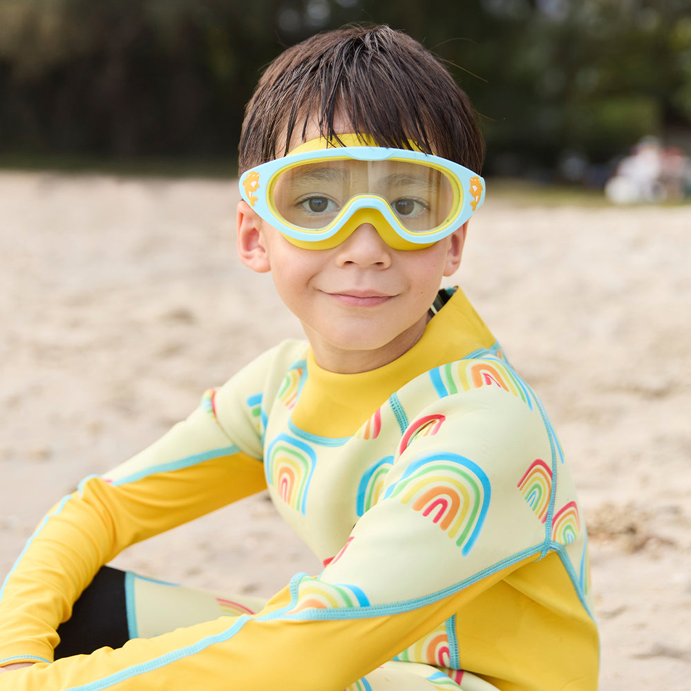 Wide Frame Swim Goggles With Buckle - Blue Yellow Dolphin (3 - 14 Years Old)
