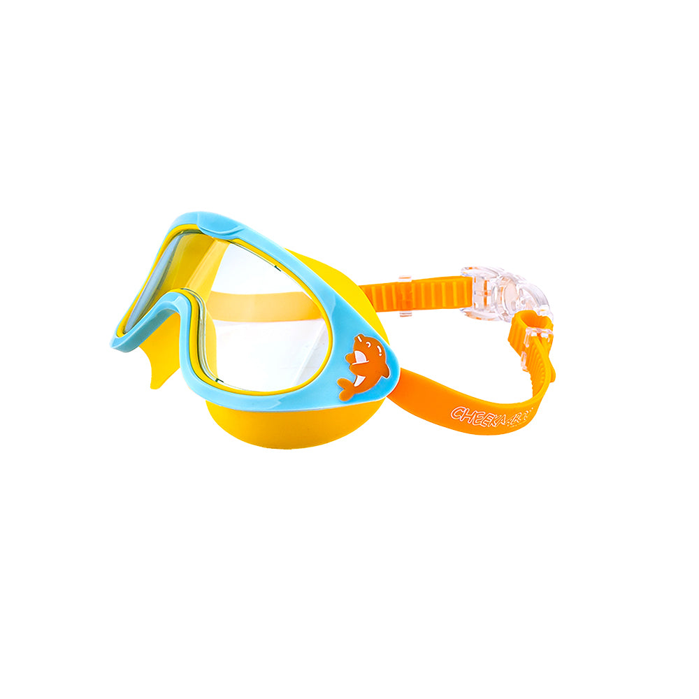 Wide Frame Swimming Goggles With Buckle - Blue Yellow Dolphin