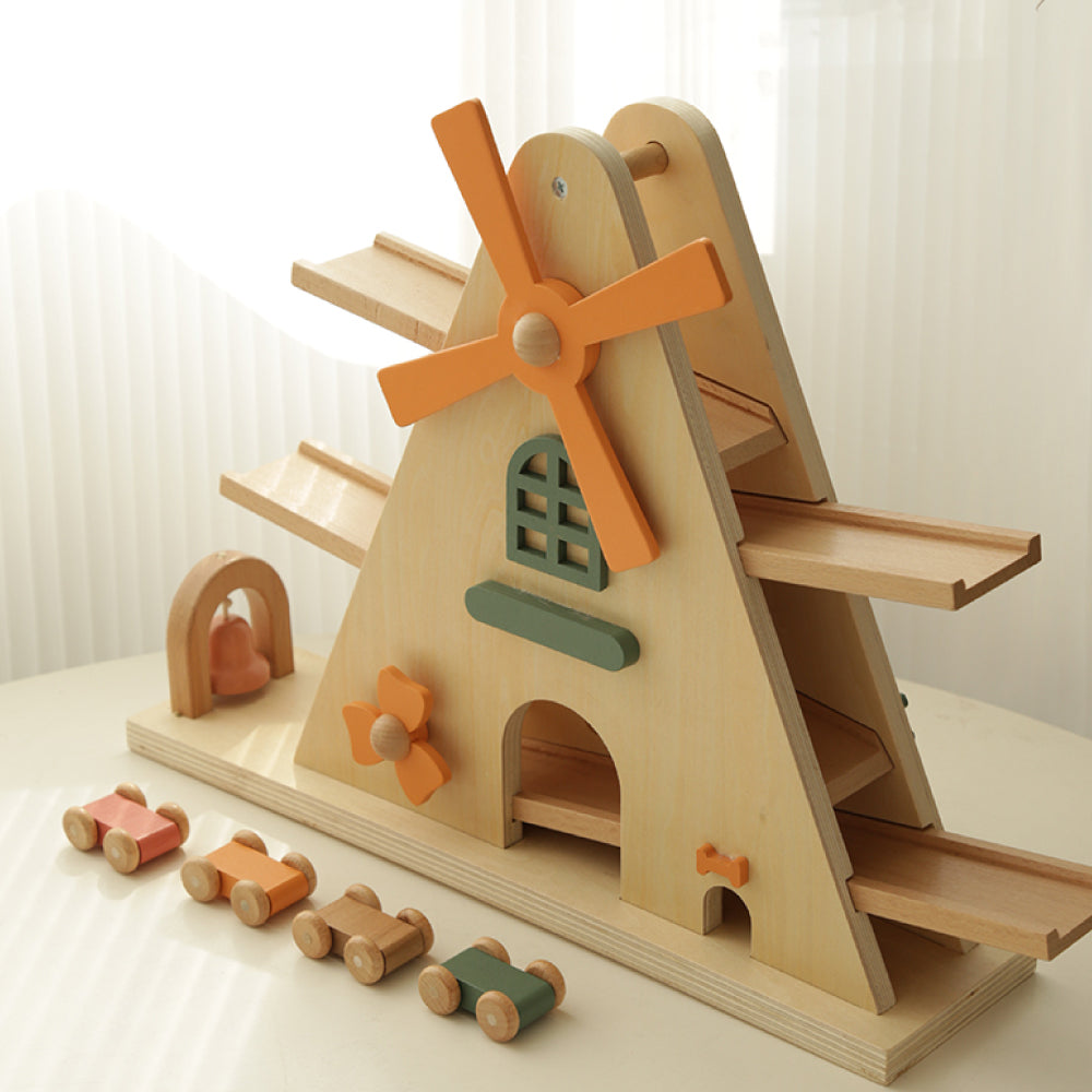 Wooden Windmill Racing Ramp Car Toy