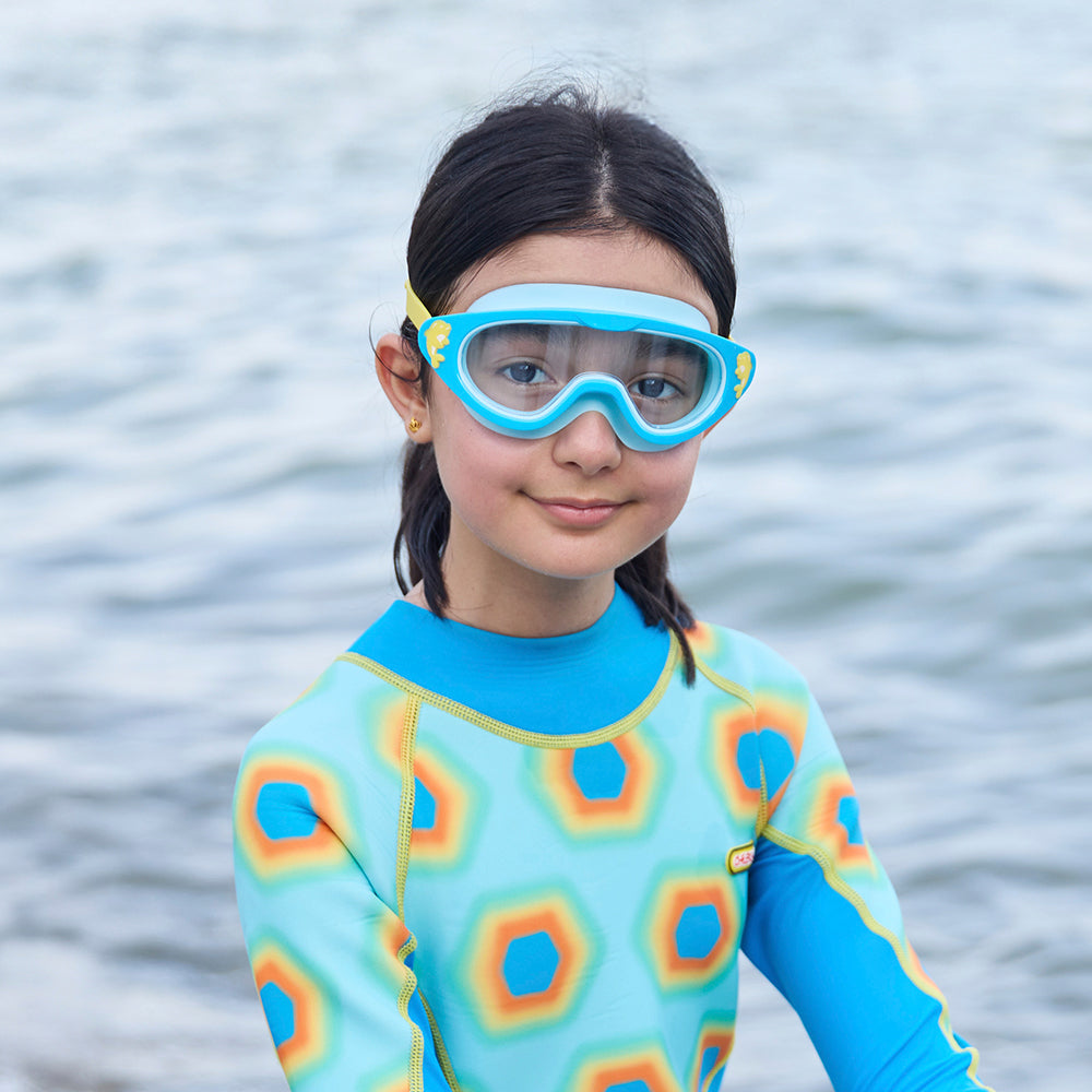 Wide Frame Swimming Goggles With Buckle - Blue Dolphin (3 - 14 Years Old)
