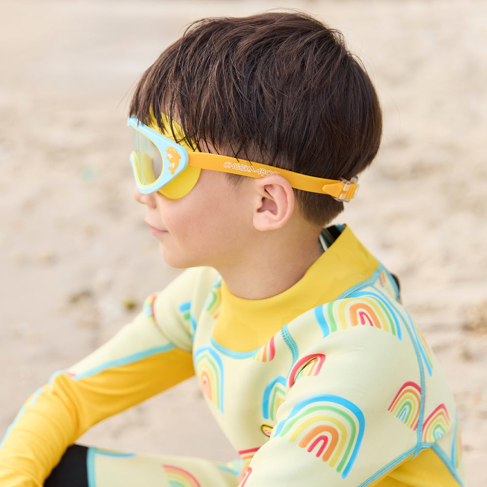 Wide Frame Swim Goggles With Buckle - Blue Yellow Dolphin (3 - 14 Years Old)