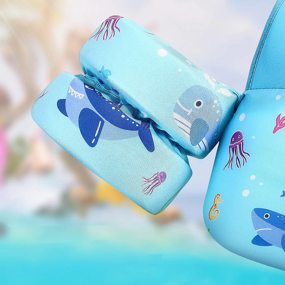 Kids Adjustable Swim Vest with Buckles - Blue Shark