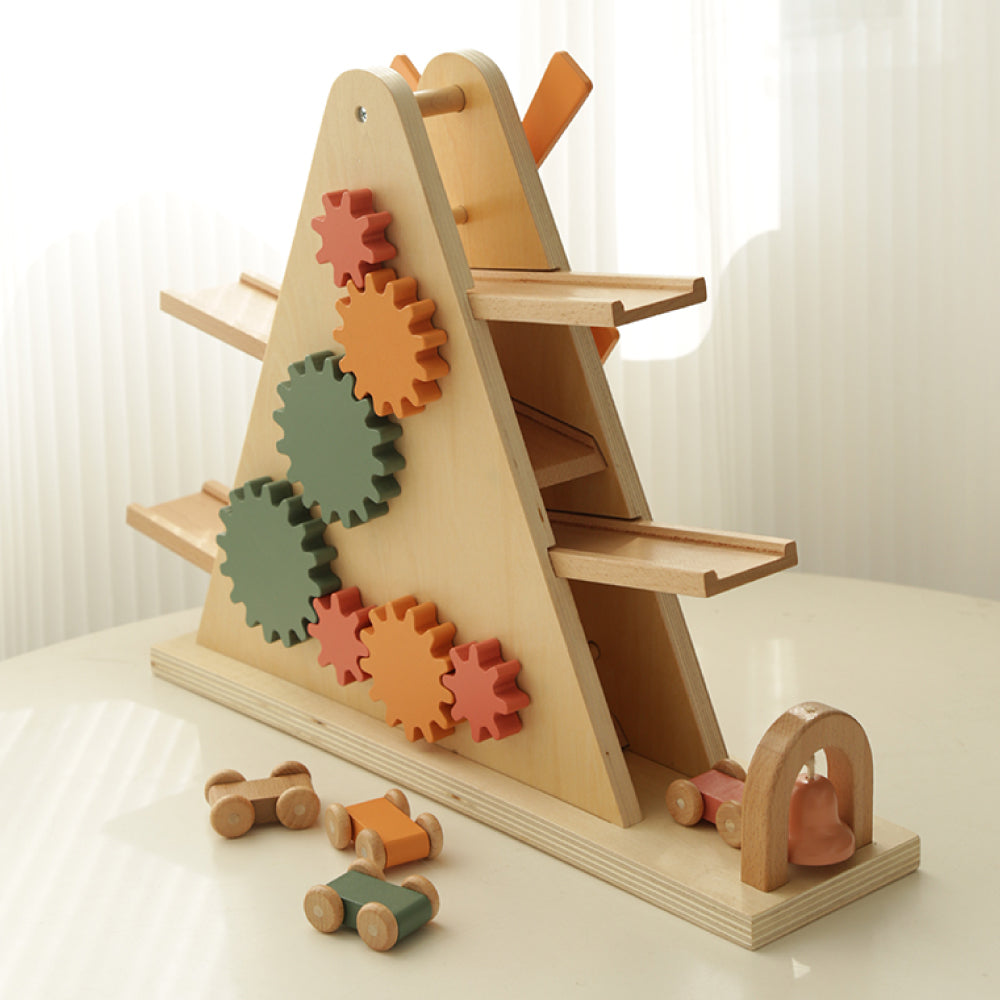 Wooden Windmill Racing Ramp Car Toy