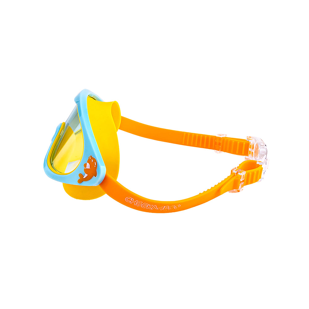 Wide Frame Swimming Goggles With Buckle - Blue Yellow Dolphin