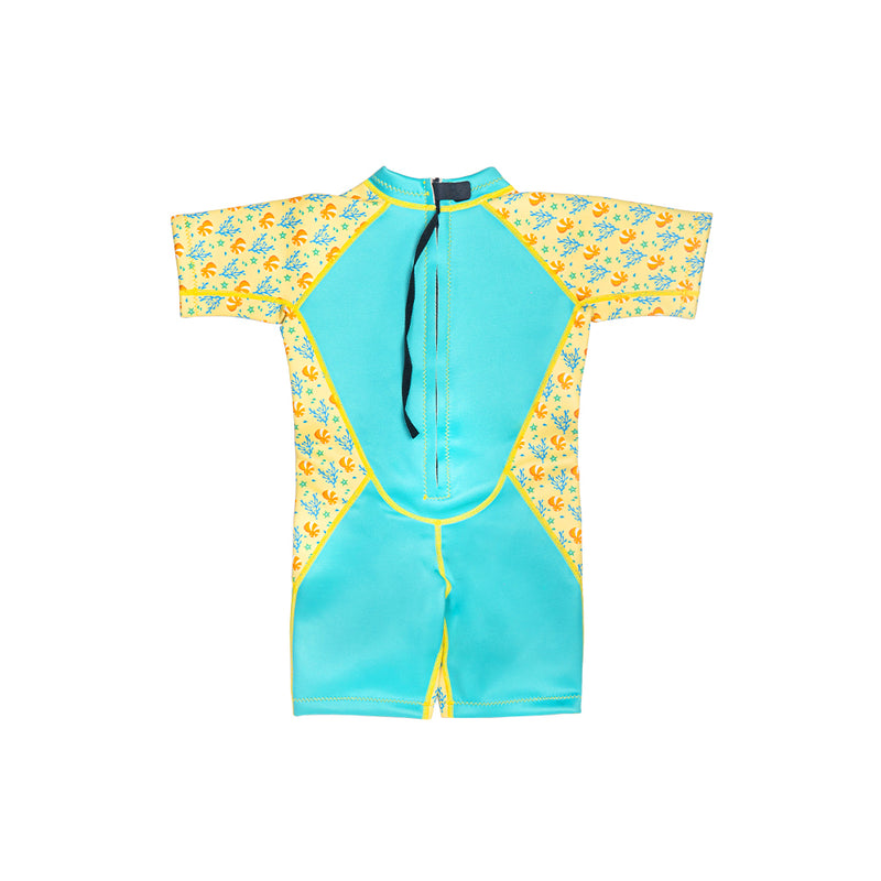 Kiddies Toddler Thermal Swimsuit UPF50+ Green Coral_2mm Neoprene Swimsuit with Back Zipper