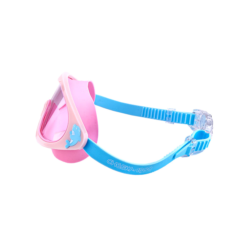 Wide Frame Swimming Goggles With Buckle - Pink Dolphin