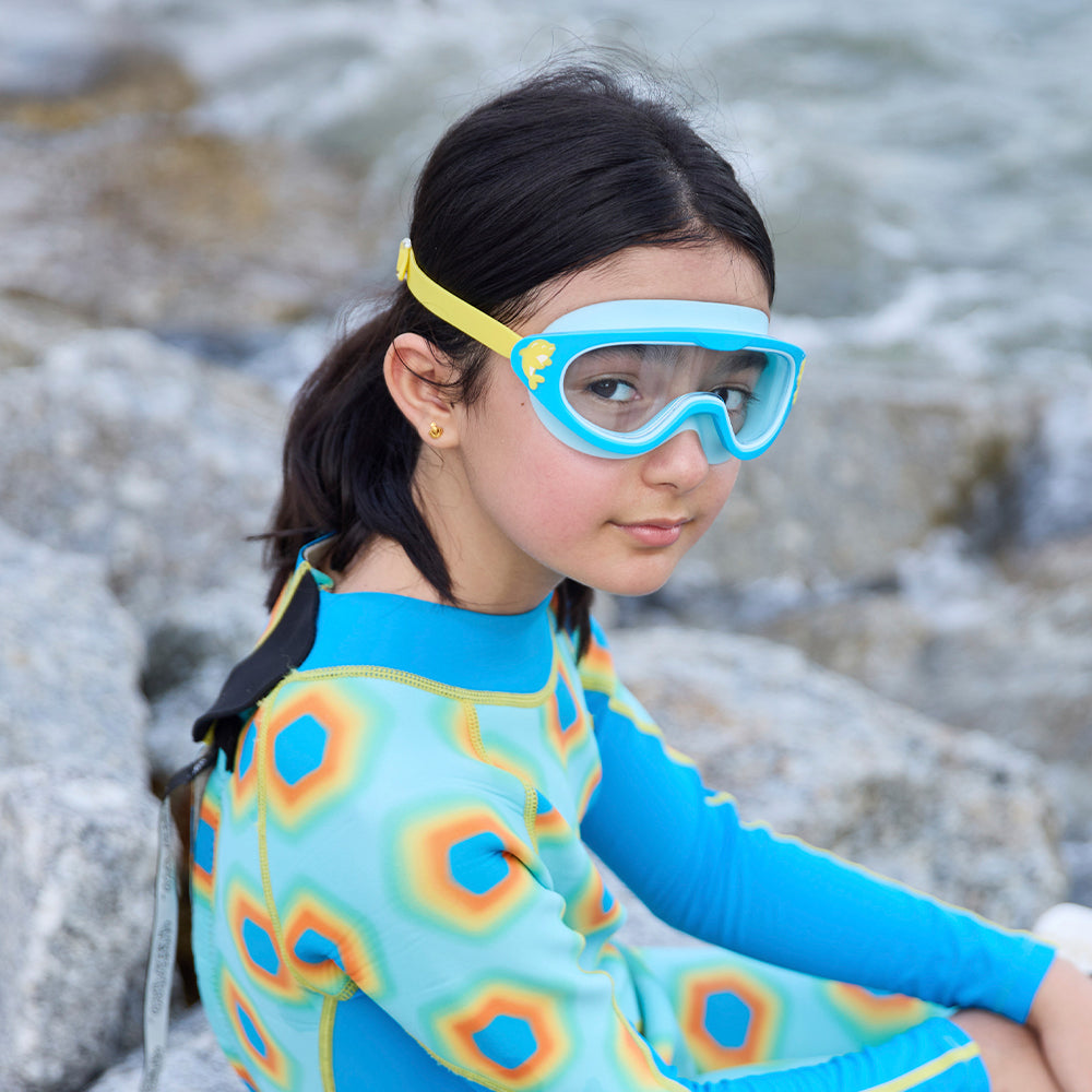 Wide Frame Swimming Goggles With Buckle - Blue Dolphin (3 - 14 Years Old)