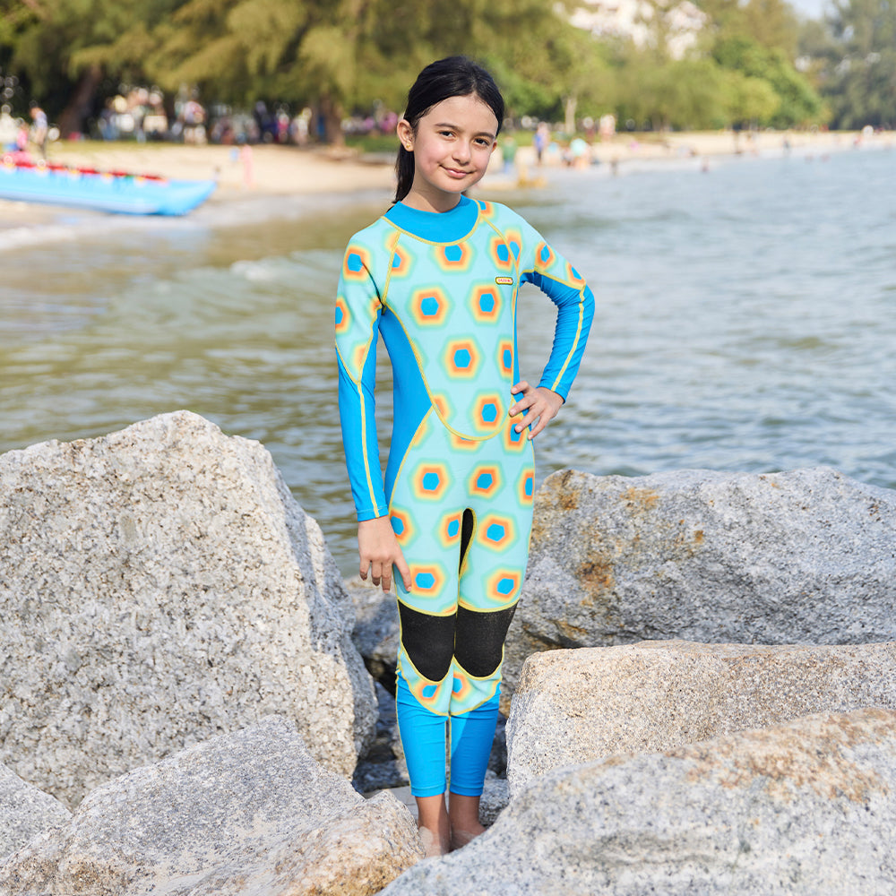 [Online Exclusive] Long Sleeve Sunsafe Toddler Thermal Swimsuit UPF50+ Hexagon