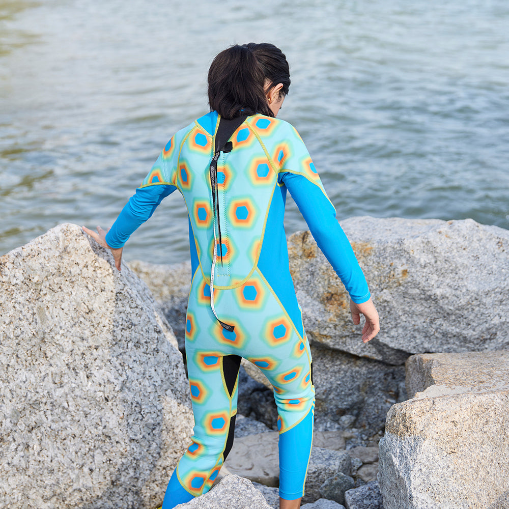 [Online Exclusive] Long Sleeve Sunsafe Toddler Thermal Swimsuit UPF50+ Hexagon