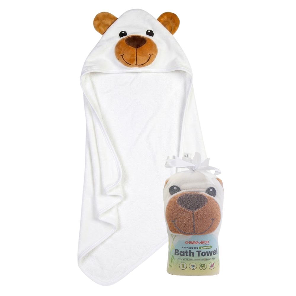 Premium Bamboo Hooded Bath Towel - White Bear