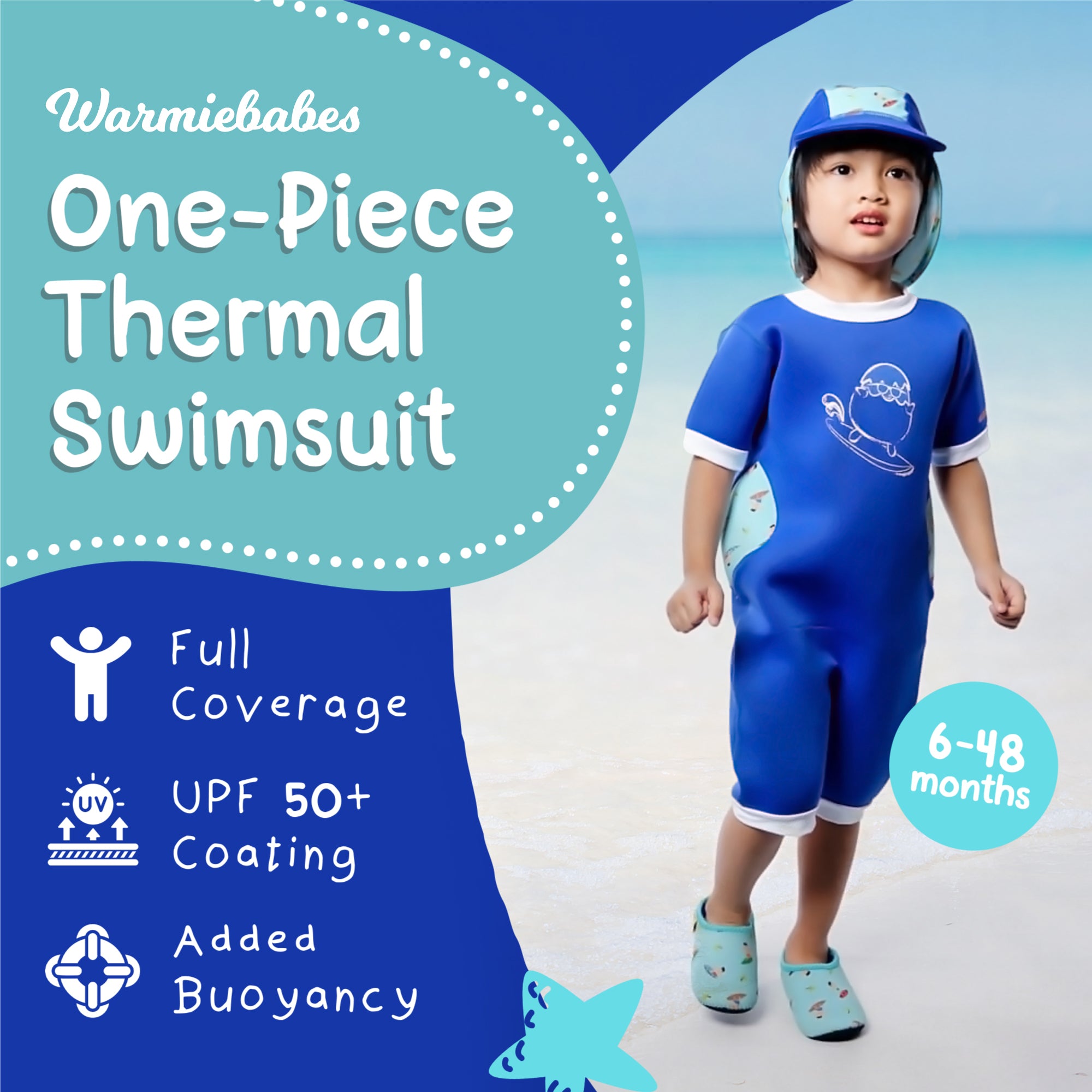 Warmiebabes Thermal Swimsuit UPF50+ Navy Blue Surfer