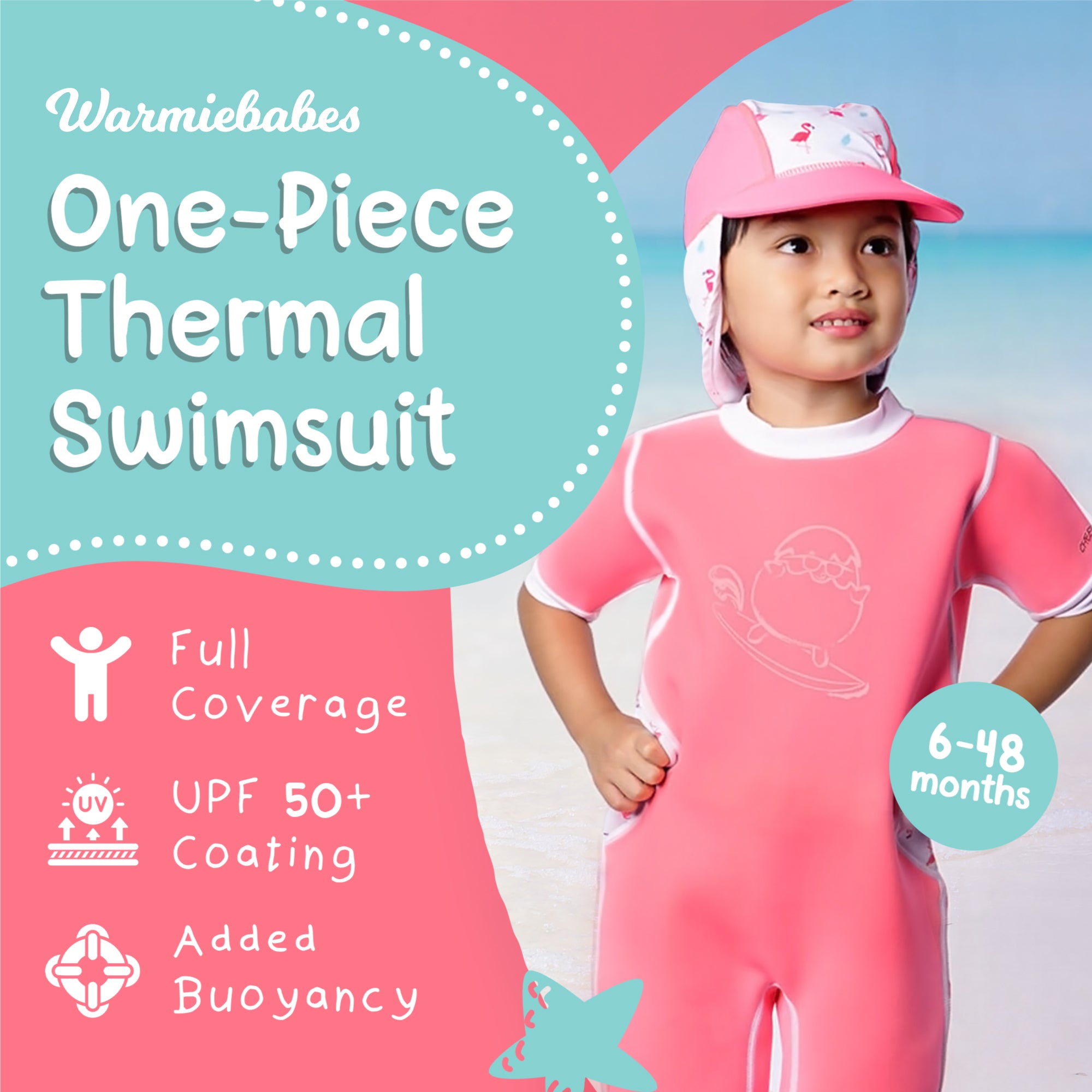 Warmiebabes Thermal Swimsuit UPF50+ Pink Flamingo
