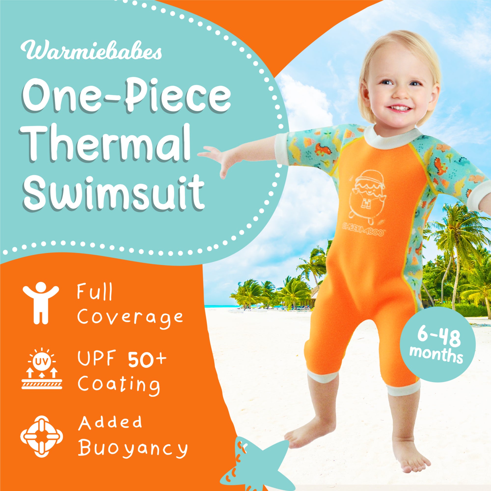 Warmiebabes Thermal Swimsuit UPF50+ Orange Dino