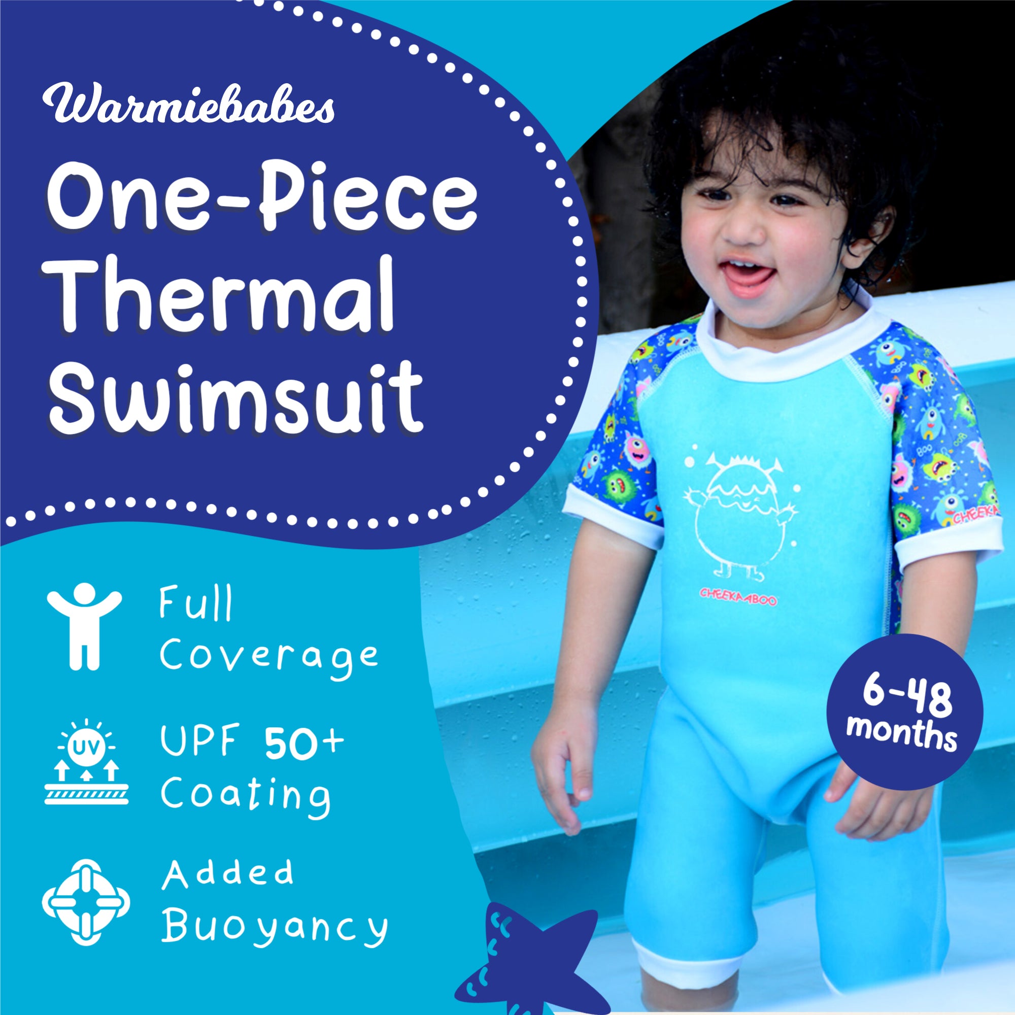 Warmiebabes Thermal Swimsuit UPF50+ Blue Monster
