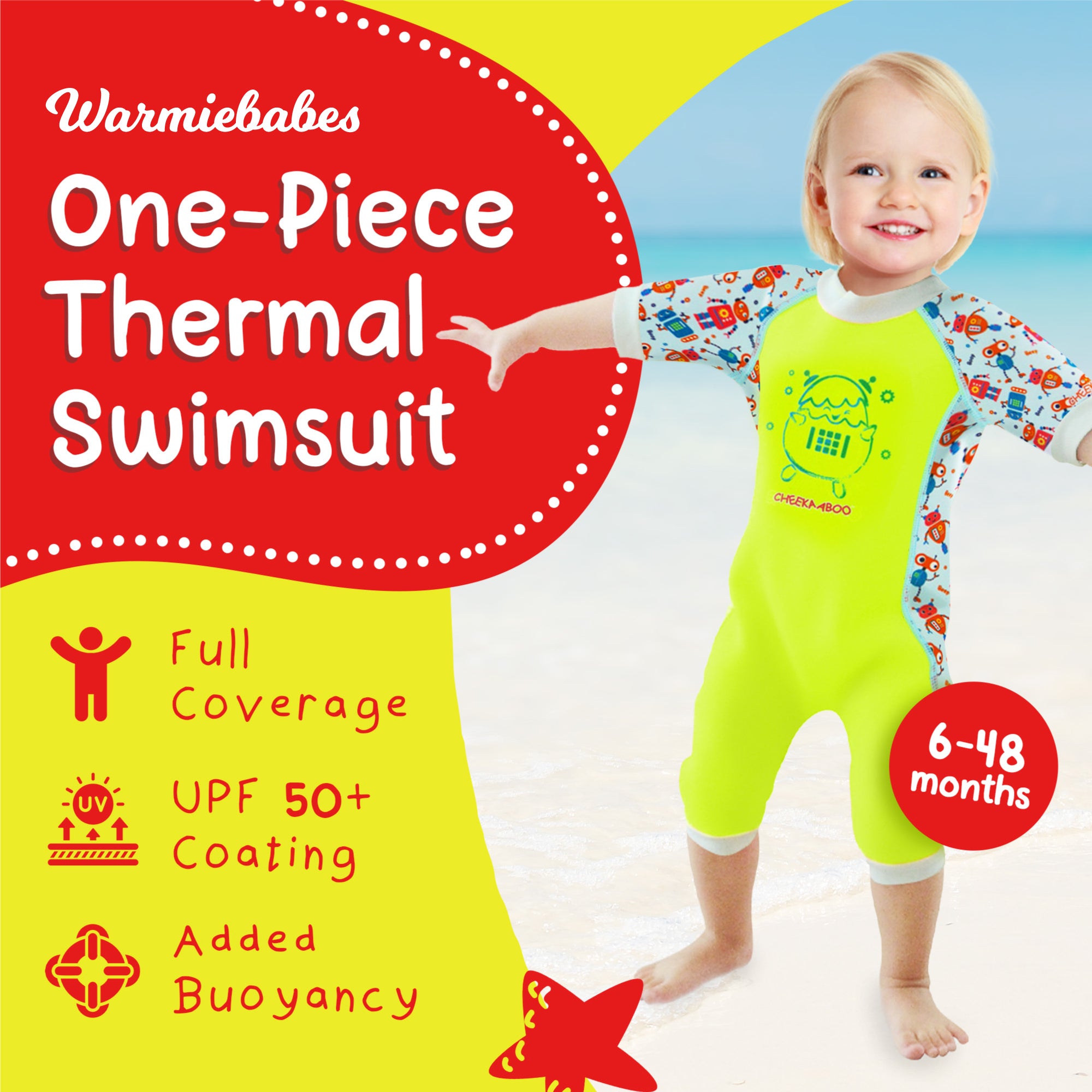 Warmiebabes Thermal Swimsuit UPF50+ Green Robot