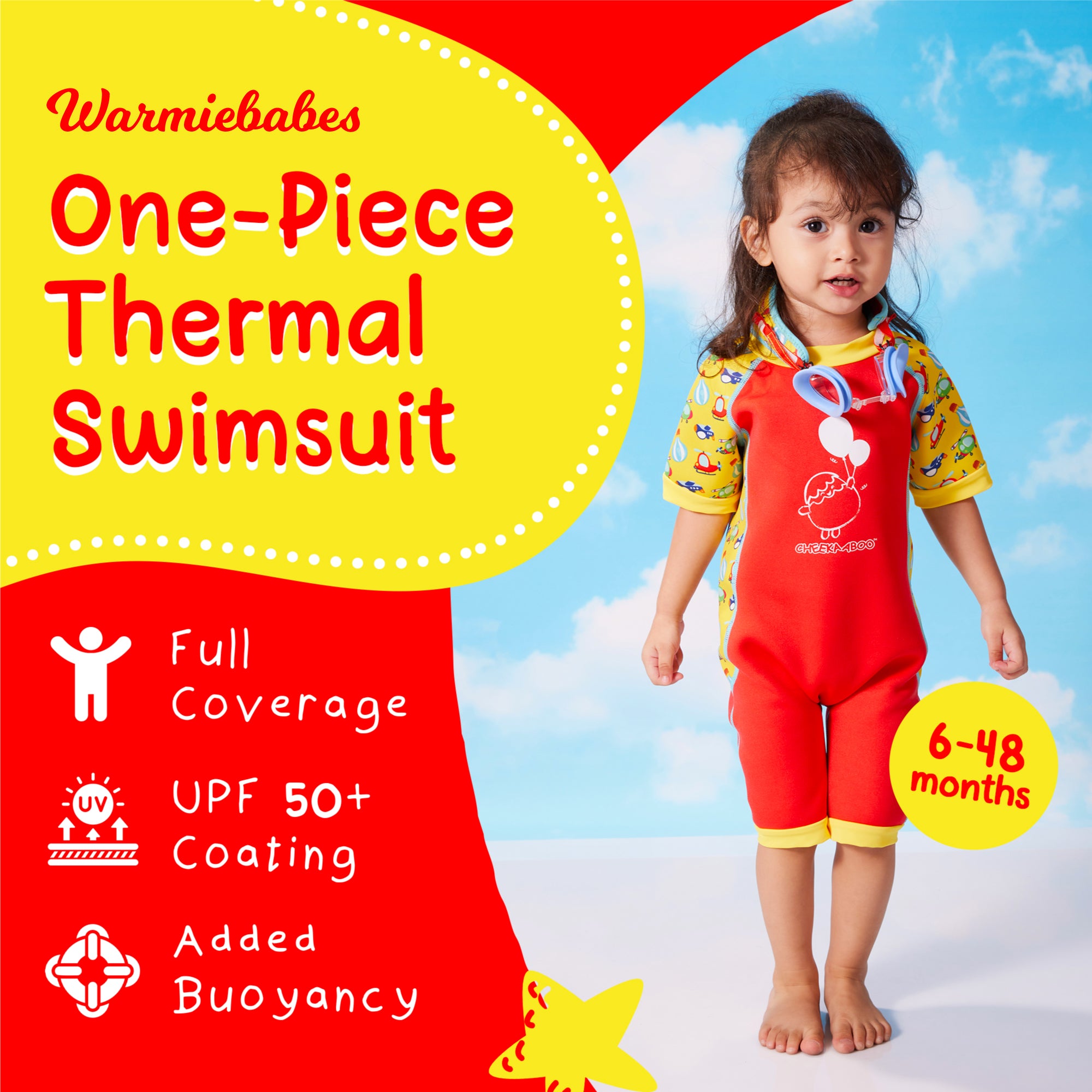 Warmiebabes Thermal Swimsuit UPF50+ Red Sky Transportation