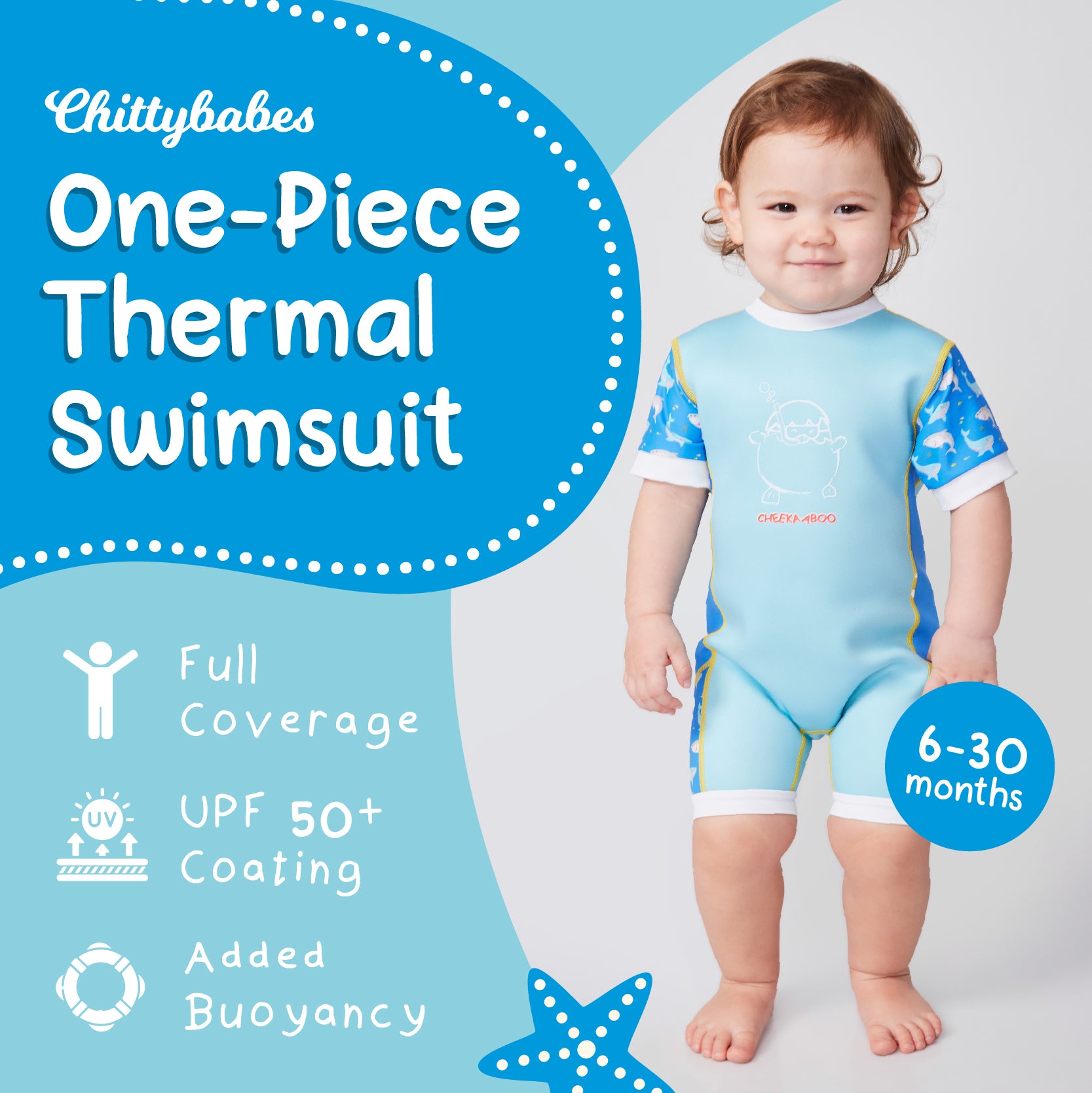 Chittybabes Baby Thermal Swimsuit UPF50+ Blue Shark