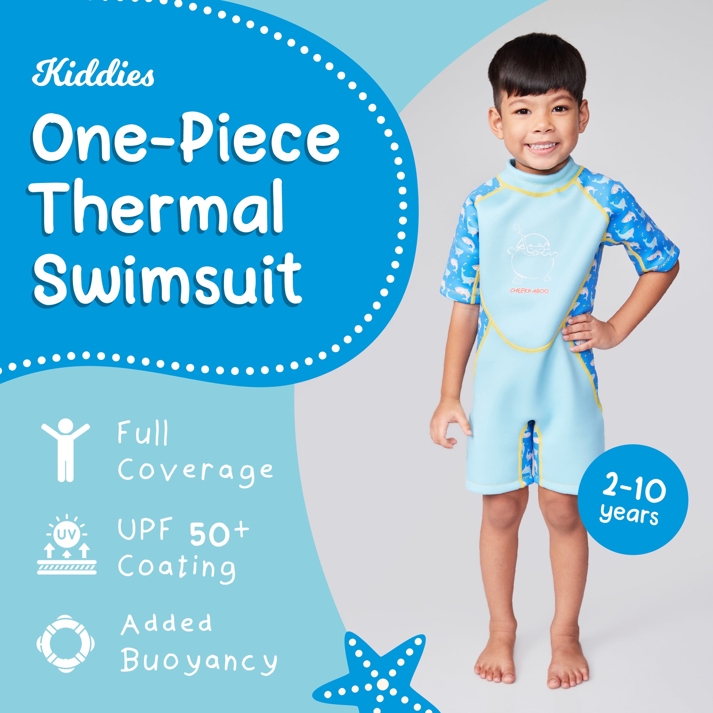 Kiddies Toddler Thermal Swimsuit UPF50+ Blue Shark