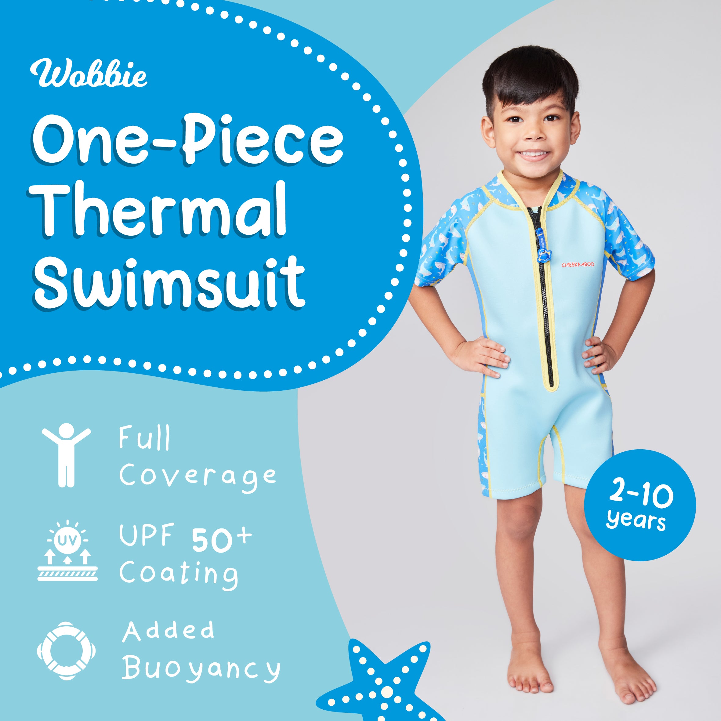 Wobbie Toddler Thermal Swimsuit UPF50+ Blue Shark