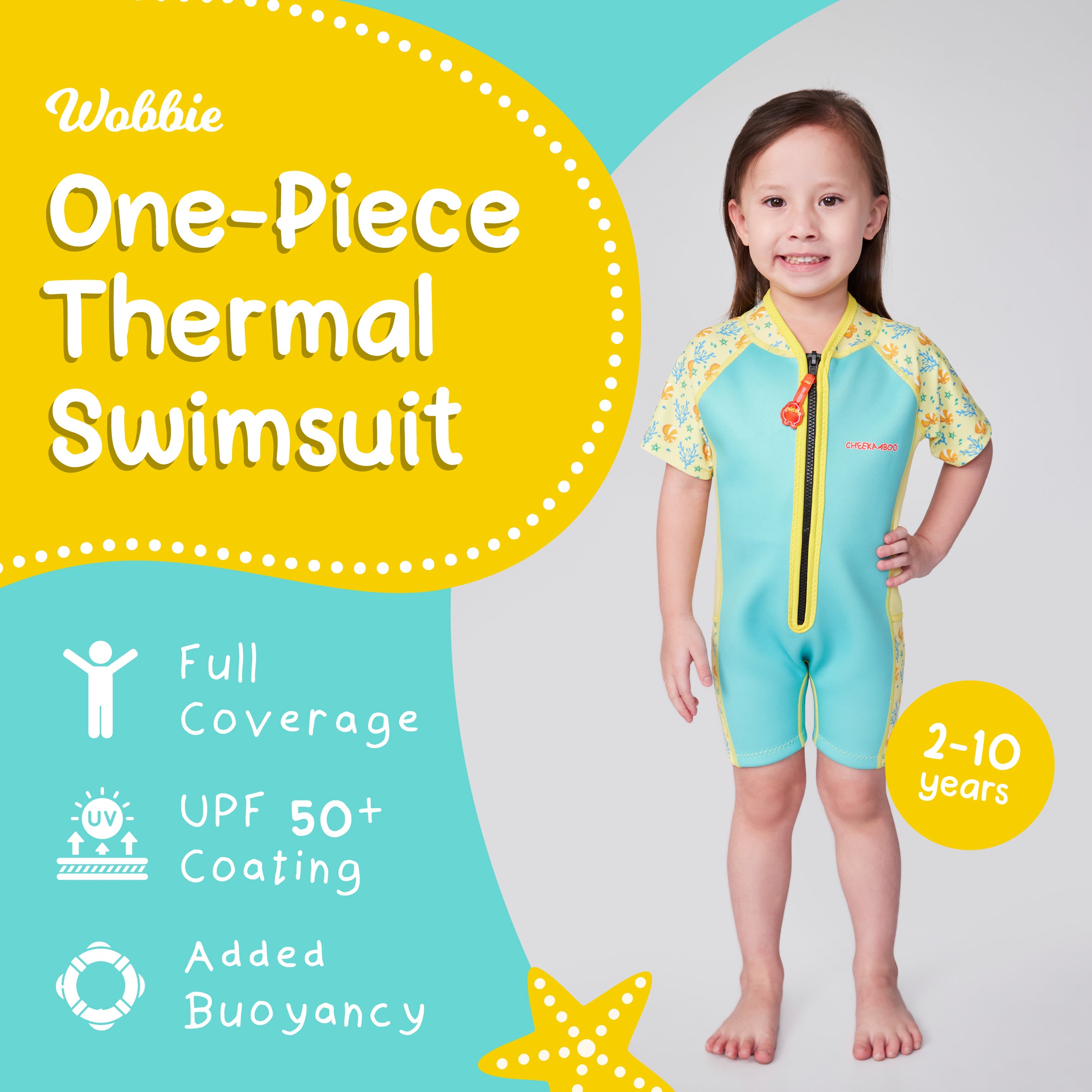 Wobbie Toddler Thermal Swimsuit UPF50+ Green Coral