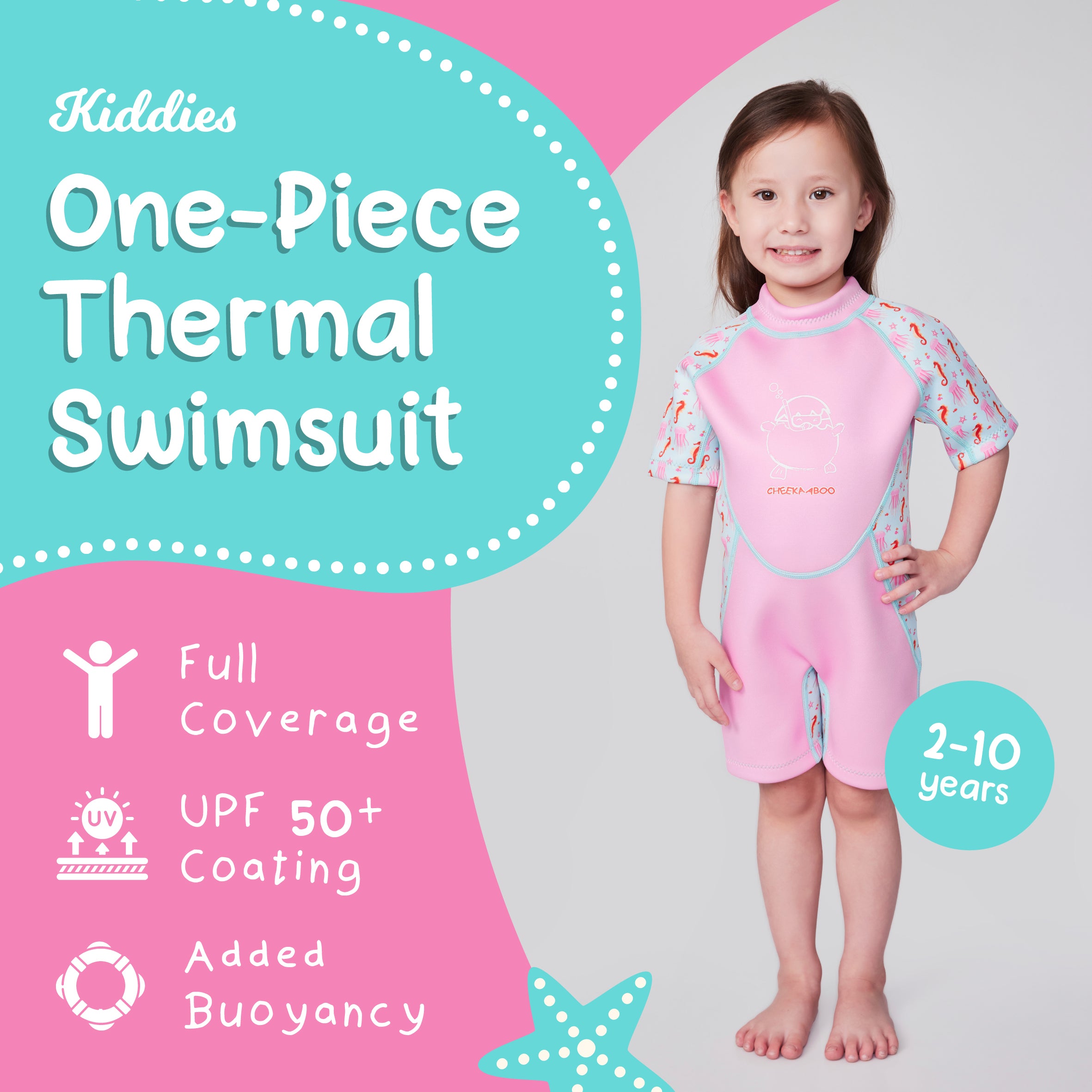 Kiddies Toddler Thermal Swimsuit UPF50+ Pink Jellyfish