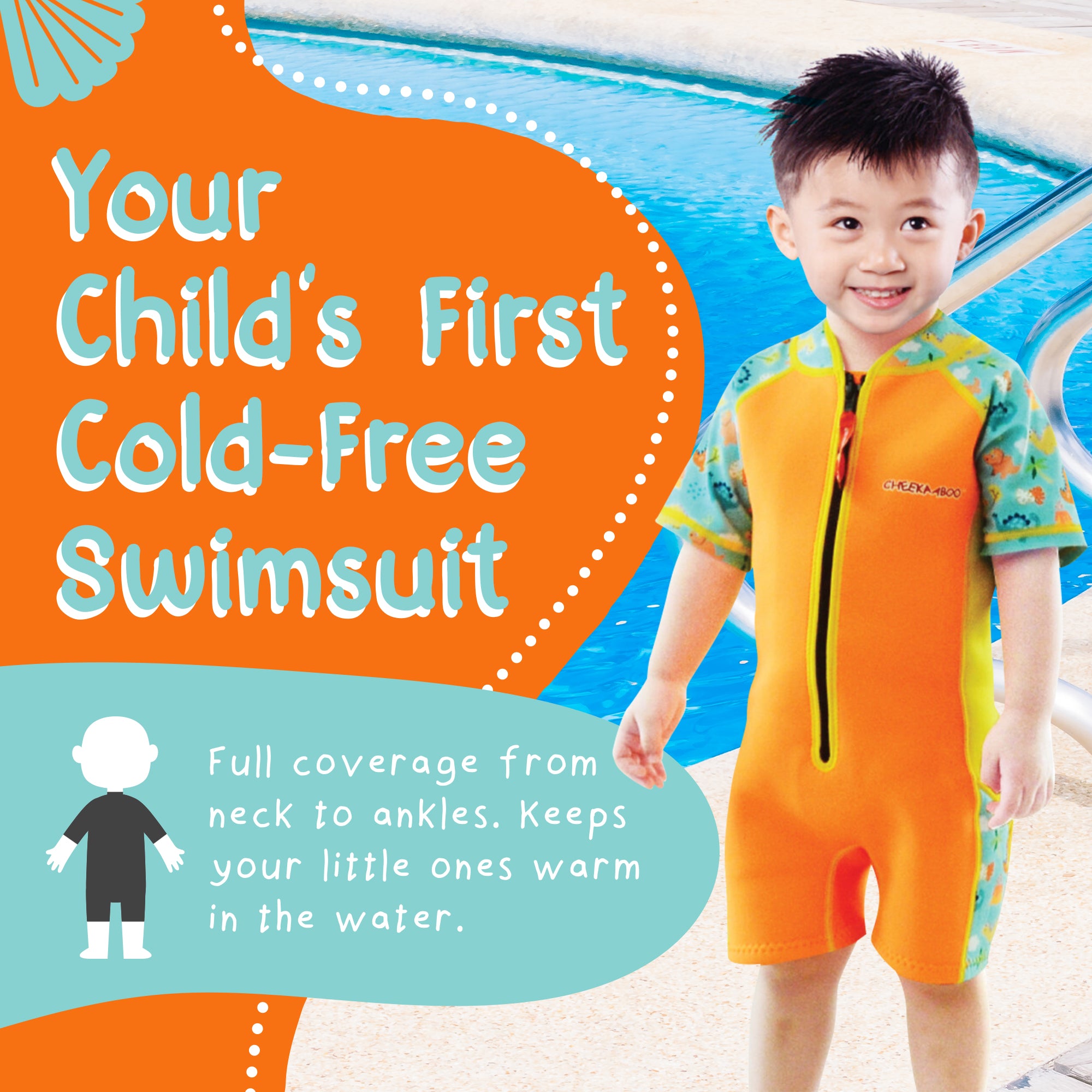 Wobbie Toddler Thermal Swimsuit UPF50+ Orange Dino