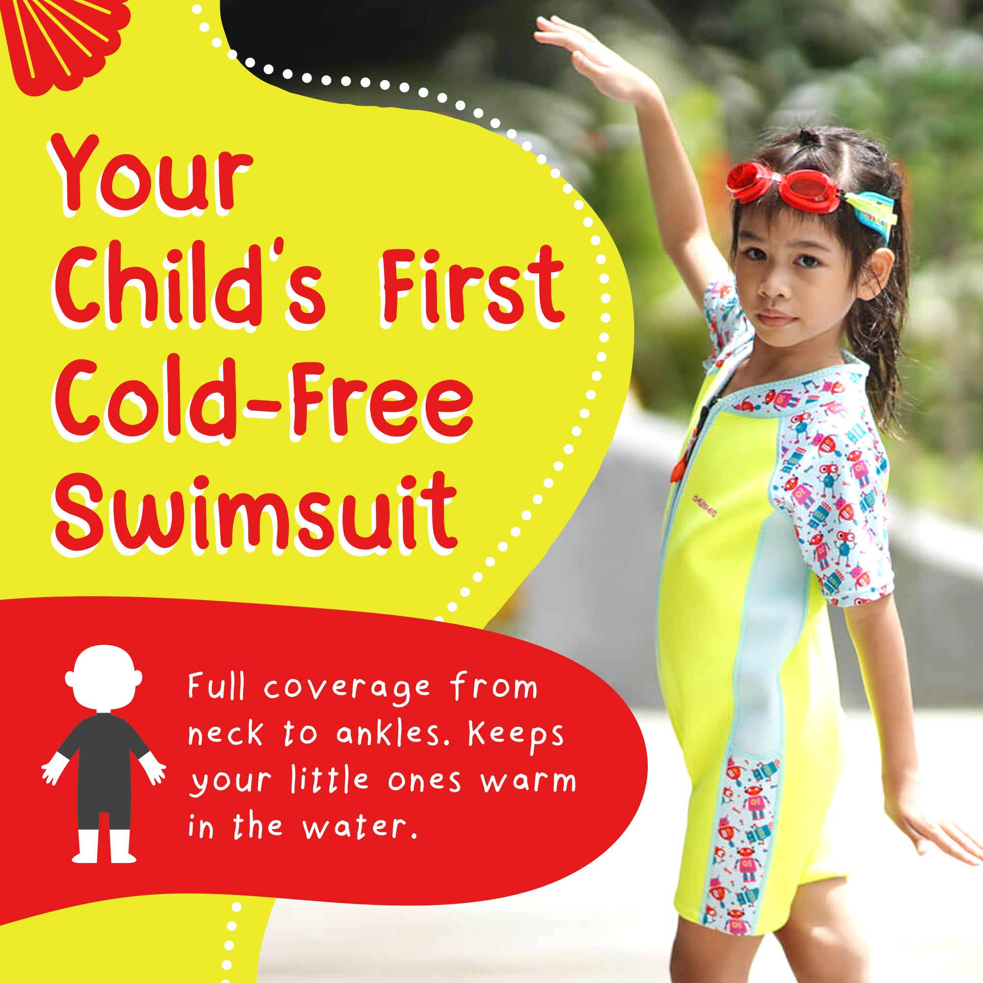 Wobbie Toddler Thermal Swimsuit UPF50+ Green Robot