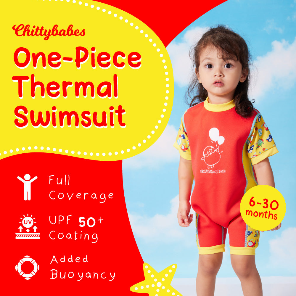 Chittybabes Baby Thermal Swimsuit UPF50+ Red Sky Transportation
