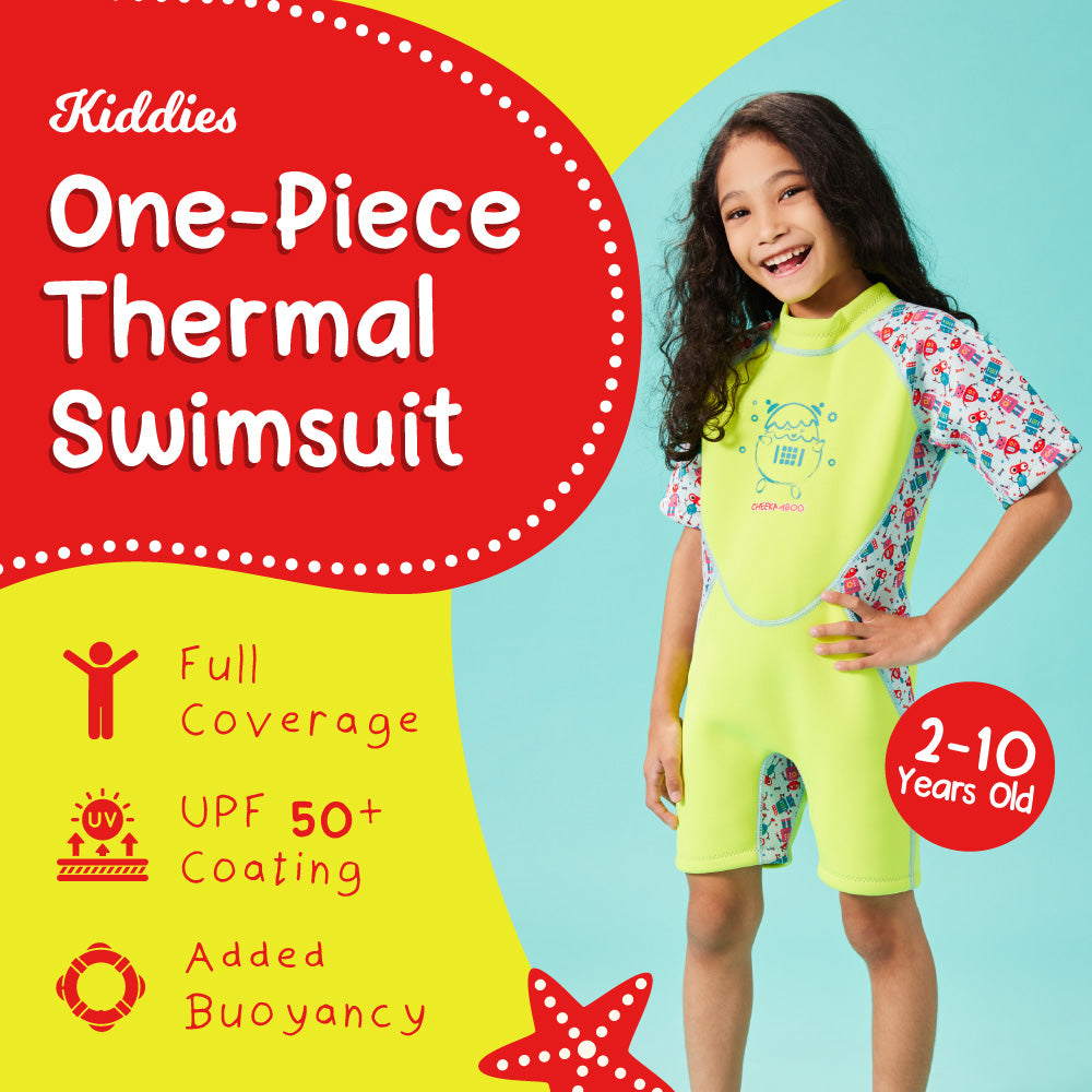 Kiddies Toddler Thermal Swimsuit UPF50+ Green Robot