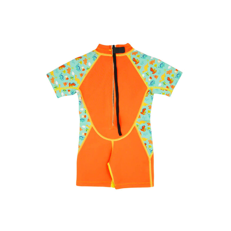 Kiddies Toddler Thermal Bathing Suit UPF50+ Orange Dino_Dinosaur Swimsuit Back View
